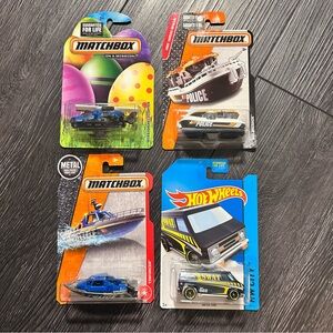 Police and Rescue Vehicle Set of 4 - Blue, Black, White Matchbox / Hot Wheels